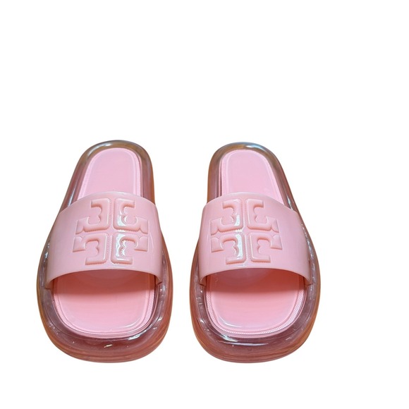 Tory Burch Jelly Slides Sandals Pink Logo Platform Pool Beach Summer 4B - Picture 2 of 12